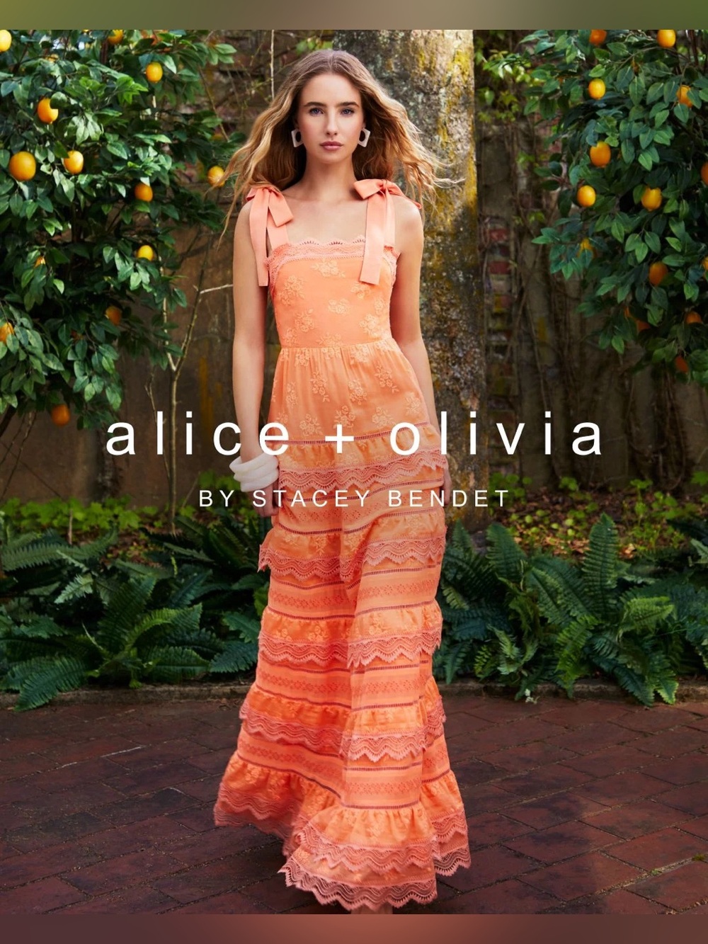 Alice + Olivia Vega Coral Lace Tiered Maxi Dress | $995 Retail